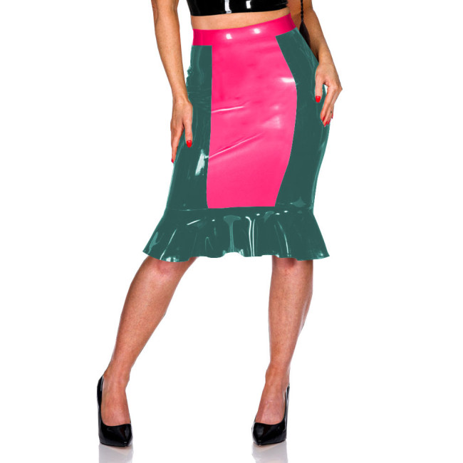 Women Gothic Bodycon Mini Skirt PVC Leather Novelty Ruffled Mermaid Skirts Office Lady Casual Fashion Patchwork Match Bottoms