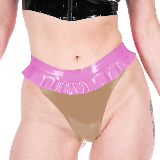Women Sexy Thongs Fashion Patchwork Ruched Hems Lingerie Shiny PVC Leather Underwear Ravely Party Stage Pole Dance Panties 7XL