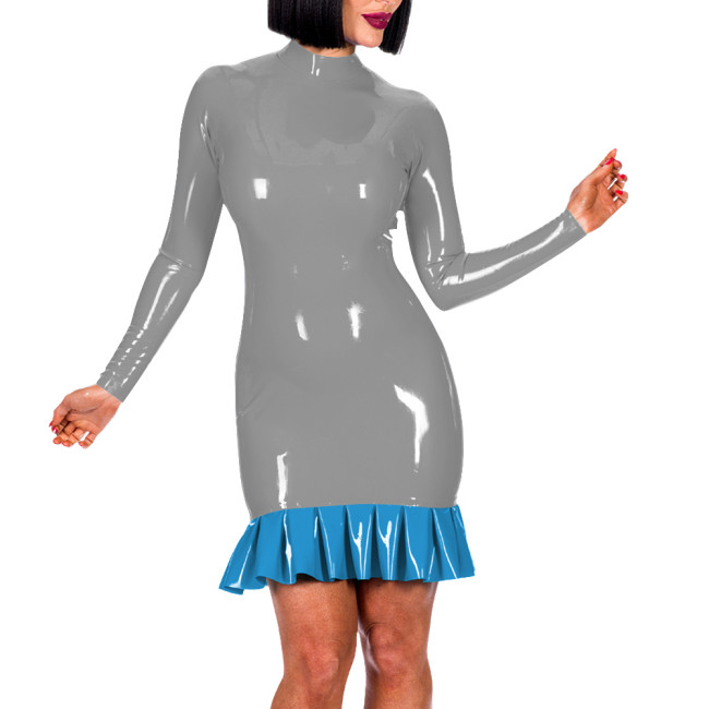 Sexy Sissy Open Hip Mini Dresses with Ruffles PVC Shiny Exotic Lingerie Erotic Buttocks Exposed Bodycon Dress Wet Look Clubwear