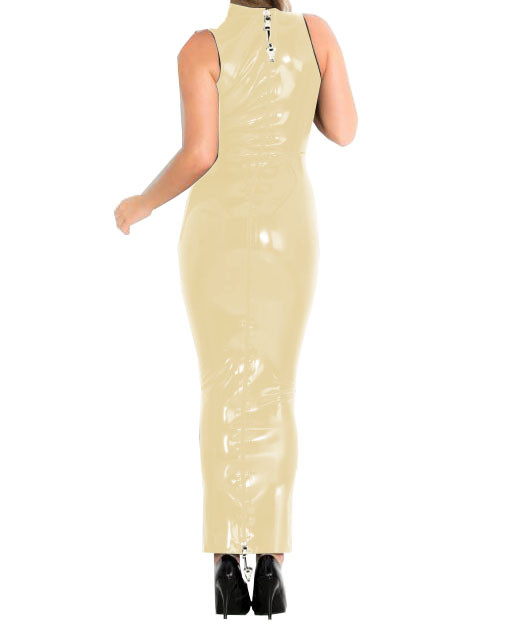 Lockable Zipper Sexy Dress for Women Shiny PVC Leather Bodycon Hobble Maxi Dress Party Faux Latex Sissy Sleeveless Summer Dress