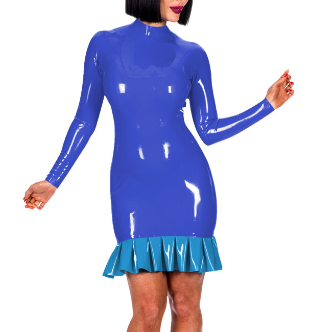 Sexy Sissy Open Hip Mini Dresses with Ruffles PVC Shiny Exotic Lingerie Erotic Buttocks Exposed Bodycon Dress Wet Look Clubwear