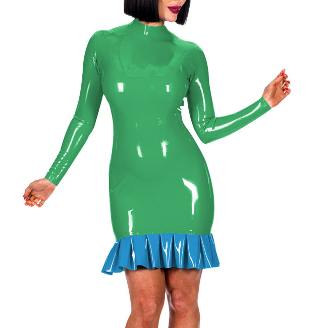 Sexy Sissy Open Hip Mini Dresses with Ruffles PVC Shiny Exotic Lingerie Erotic Buttocks Exposed Bodycon Dress Wet Look Clubwear