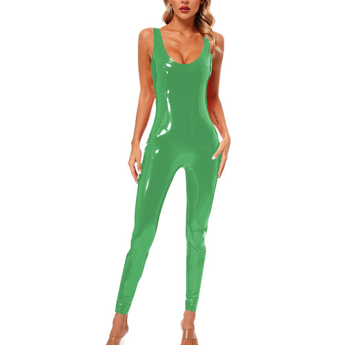 Sexy Ladies Jumpsuit Wetlook Patent Leather Sleeveless Rompers Women Party Candy Color Skinny Trousers Catsuit Cosplay Bodysuit