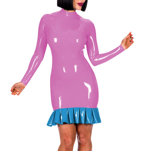 Sexy Sissy Open Hip Mini Dresses with Ruffles PVC Shiny Exotic Lingerie Erotic Buttocks Exposed Bodycon Dress Wet Look Clubwear