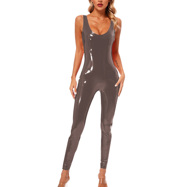 Sexy Ladies Jumpsuit Wetlook Patent Leather Sleeveless Rompers Women Party Candy Color Skinny Trousers Catsuit Cosplay Bodysuit