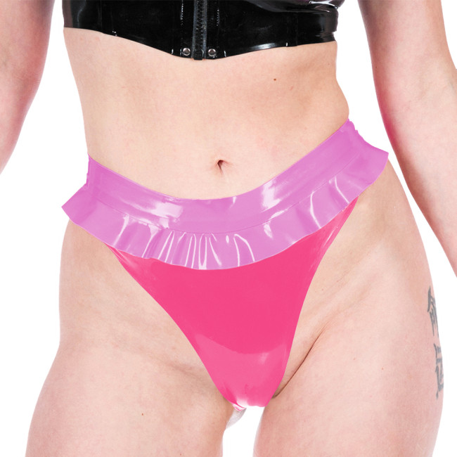 Women Sexy Thongs Fashion Patchwork Ruched Hems Lingerie Shiny PVC Leather Underwear Ravely Party Stage Pole Dance Panties 7XL