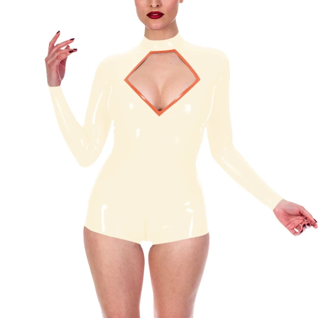 Fetish Lingerie Sexy Bodysuits Shiny PVC Leather Chest Hollow Mock Neck Bodycon Bodysuit Party Pole Dancing Open Crotch Rompers