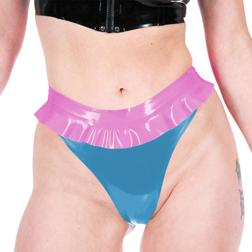 Women Sexy Thongs Fashion Patchwork Ruched Hems Lingerie Shiny PVC Leather Underwear Ravely Party Stage Pole Dance Panties 7XL