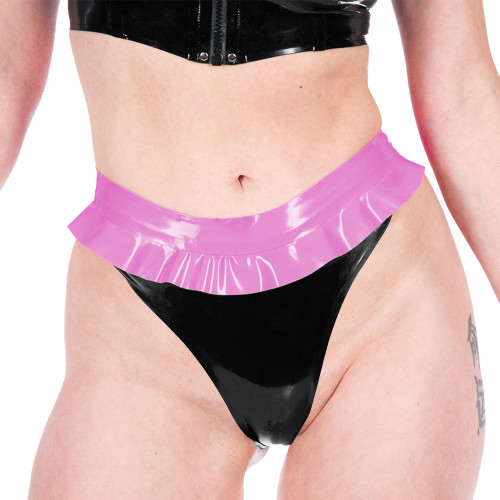Women Sexy Thongs Fashion Patchwork Ruched Hems Lingerie Shiny PVC Leather Underwear Ravely Party Stage Pole Dance Panties 7XL