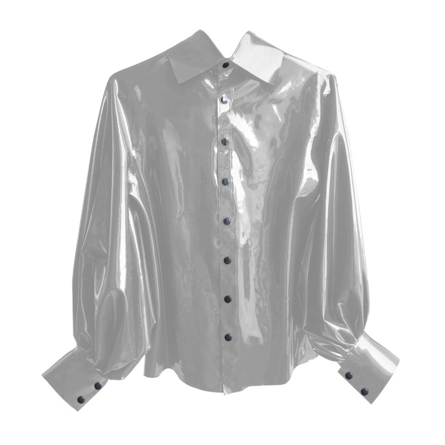 New Fashion Winter Clothes Women Shirt Shiny PVC Leather Lantern Sleeve Slim Fit Button Shirts Office Lady Casual Solid Tops