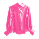 New Fashion Winter Clothes Women Shirt Shiny PVC Leather Lantern Sleeve Slim Fit Button Shirts Office Lady Casual Solid Tops