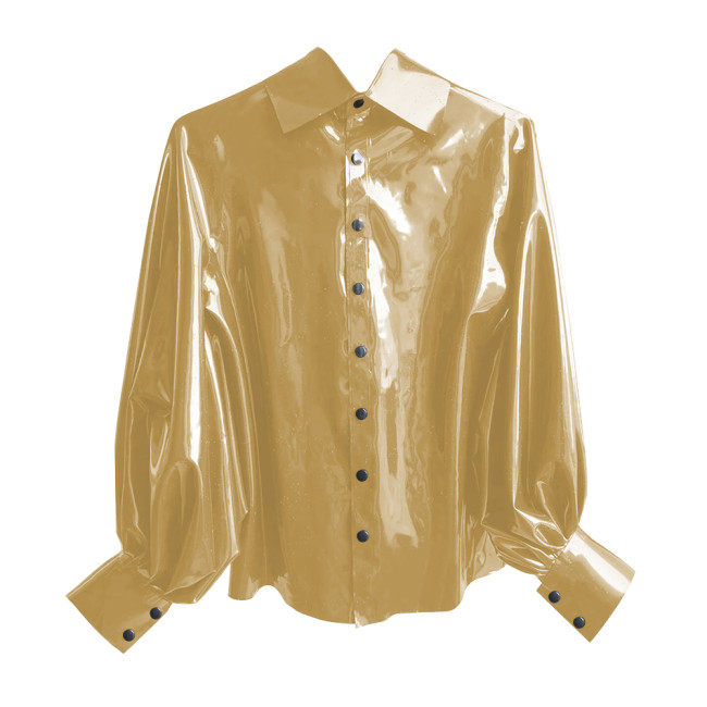 New Fashion Winter Clothes Women Shirt Shiny PVC Leather Lantern Sleeve Slim Fit Button Shirts Office Lady Casual Solid Tops