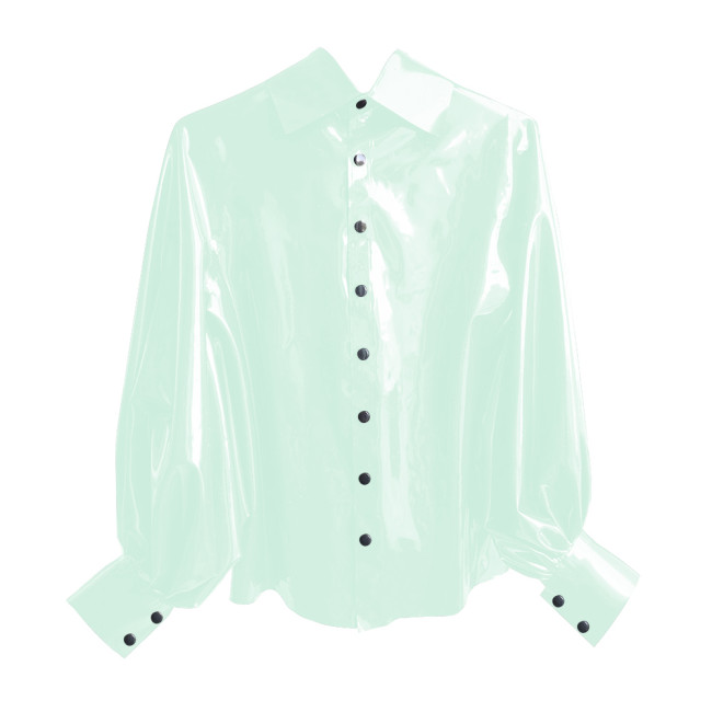 New Fashion Winter Clothes Women Shirt Shiny PVC Leather Lantern Sleeve Slim Fit Button Shirts Office Lady Casual Solid Tops