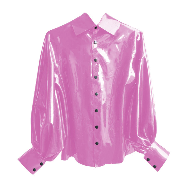 New Fashion Winter Clothes Women Shirt Shiny PVC Leather Lantern Sleeve Slim Fit Button Shirts Office Lady Casual Solid Tops