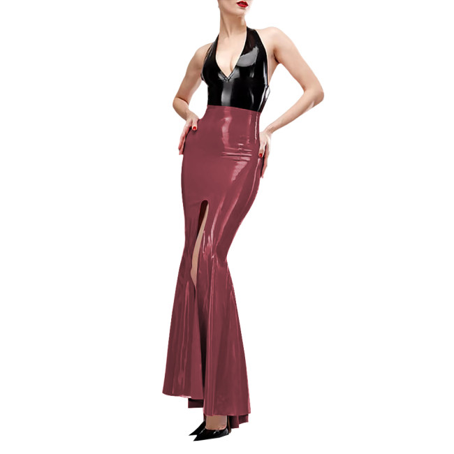 Sexy Trumpet High Split Wrap Hip Skirts Elegant PVC Shiny Leather Mermaid Skirts for Women Wetlook Fashion Holiday Party Outfits