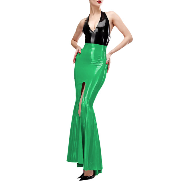 Sexy Trumpet High Split Wrap Hip Skirts Elegant PVC Shiny Leather Mermaid Skirts for Women Wetlook Fashion Holiday Party Outfits