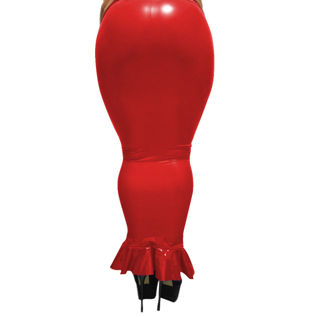 High Waist Goth Sexy Black Skirt Shiny PVC Leather Women Bodycon Hobble Skirts Faux Latex Lady One-Step Hip Maxi Pencil Skirts
