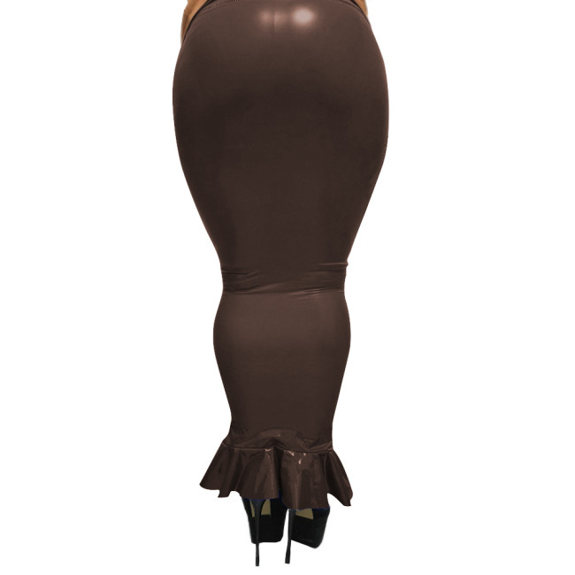 High Waist Goth Sexy Black Skirt Shiny PVC Leather Women Bodycon Hobble Skirts Faux Latex Lady One-Step Hip Maxi Pencil Skirts