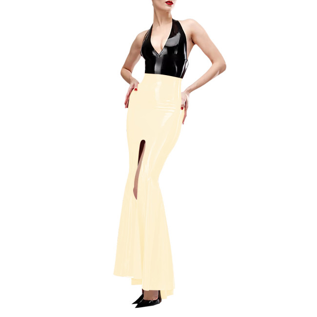 Sexy Trumpet High Split Wrap Hip Skirts Elegant PVC Shiny Leather Mermaid Skirts for Women Wetlook Fashion Holiday Party Outfits