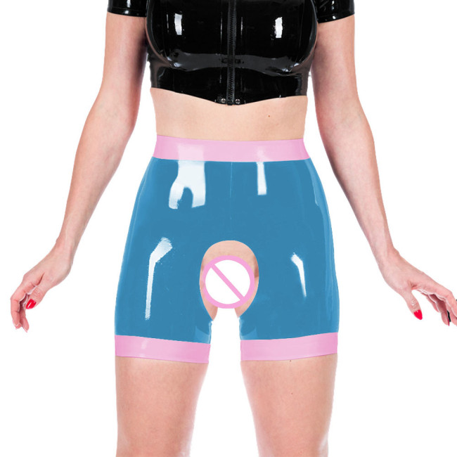 Shiny PVC Leather Faux Latex Women Exotic Open Crotch Spanking Pants Crotchless Short Leggings Novelty Patchwork Sexy Trousers