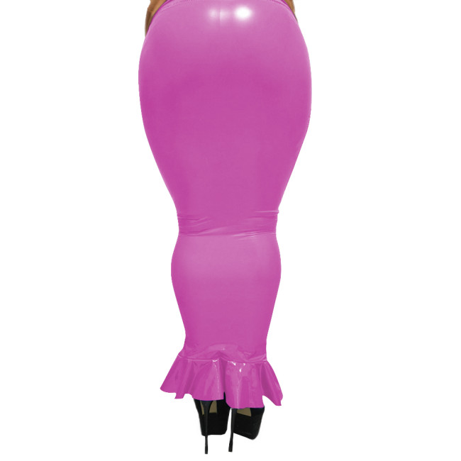 High Waist Goth Sexy Black Skirt Shiny PVC Leather Women Bodycon Hobble Skirts Faux Latex Lady One-Step Hip Maxi Pencil Skirts