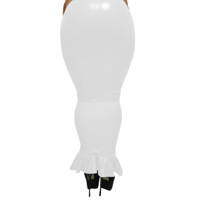 High Waist Goth Sexy Black Skirt Shiny PVC Leather Women Bodycon Hobble Skirts Faux Latex Lady One-Step Hip Maxi Pencil Skirts