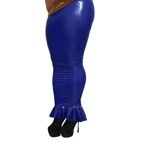 High Waist Goth Sexy Black Skirt Shiny PVC Leather Women Bodycon Hobble Skirts Faux Latex Lady One-Step Hip Maxi Pencil Skirts