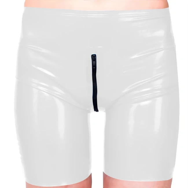 Women Mens Fetish Bodycon Faux Latex Pants Zipper Open Crotch Short Pants PVC Leather Sissy Lingerie Hotpants Exotic Dancewear