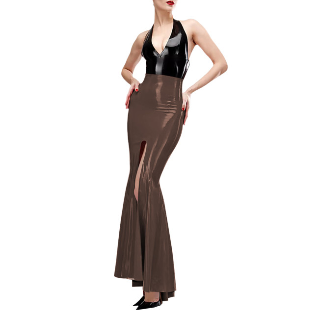 Sexy Trumpet High Split Wrap Hip Skirts Elegant PVC Shiny Leather Mermaid Skirts for Women Wetlook Fashion Holiday Party Outfits