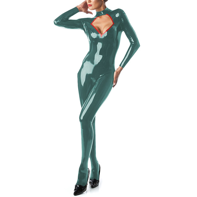 Sissy Sexy Hollow Out Jumpsuits PVC Long Sleeve Bodycon Zipper Open Crotch Jumpsuits for Women Faux Latex Rompers Stage Apparel