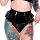 Novelty Triple Fold Ruffled Women Briefs Shiny PVC Leather Erotiic Hollow-out Underwear Fashion Casual Solid Color Lingerie
