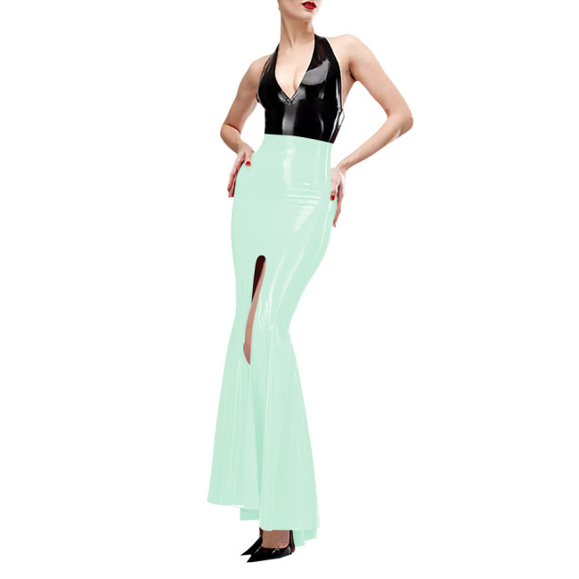 Sexy Trumpet High Split Wrap Hip Skirts Elegant PVC Shiny Leather Mermaid Skirts for Women Wetlook Fashion Holiday Party Outfits