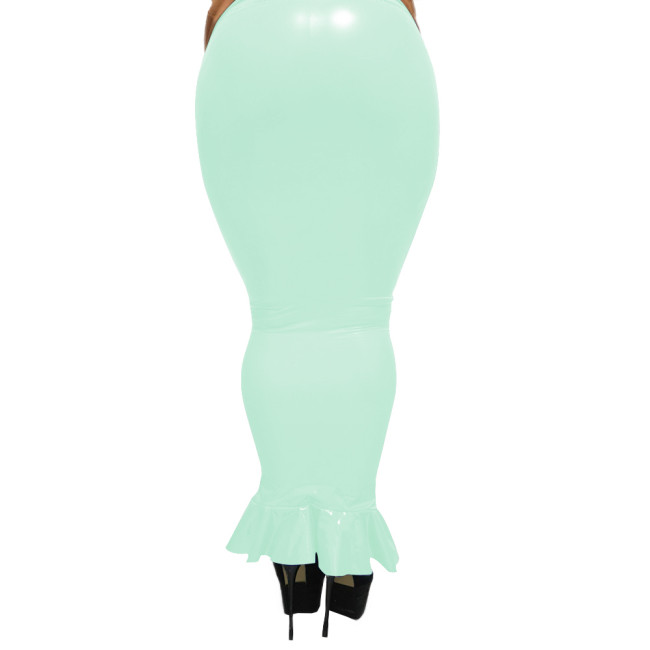 High Waist Goth Sexy Black Skirt Shiny PVC Leather Women Bodycon Hobble Skirts Faux Latex Lady One-Step Hip Maxi Pencil Skirts