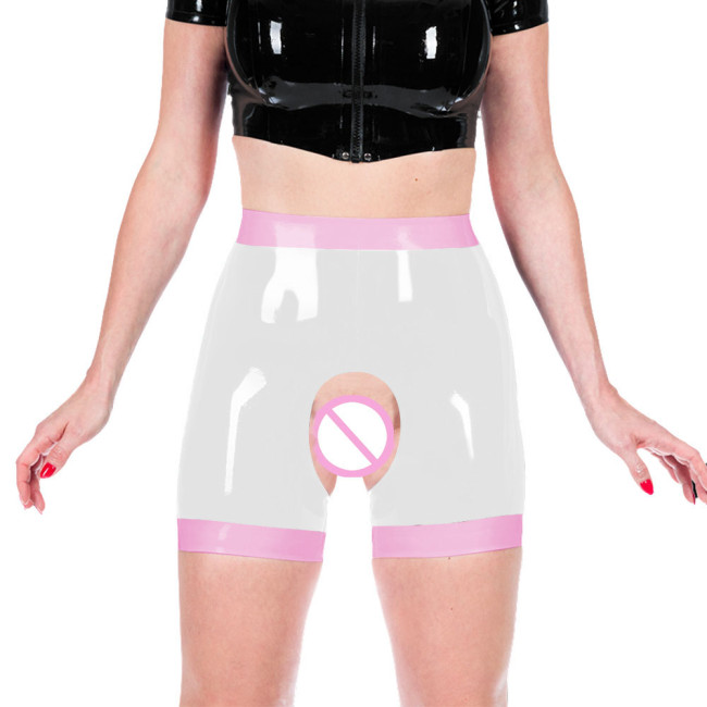 Shiny PVC Leather Faux Latex Women Exotic Open Crotch Spanking Pants Crotchless Short Leggings Novelty Patchwork Sexy Trousers