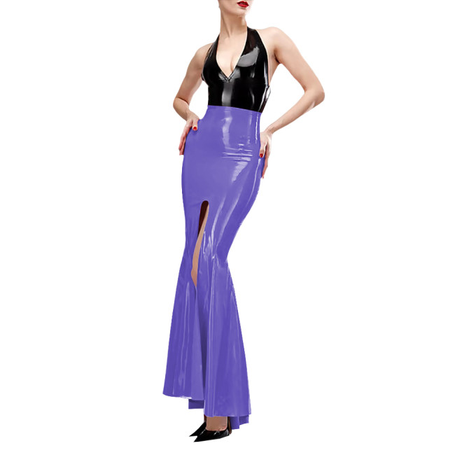 Sexy Trumpet High Split Wrap Hip Skirts Elegant PVC Shiny Leather Mermaid Skirts for Women Wetlook Fashion Holiday Party Outfits