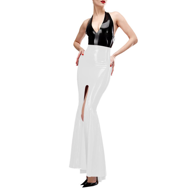 Sexy Trumpet High Split Wrap Hip Skirts Elegant PVC Shiny Leather Mermaid Skirts for Women Wetlook Fashion Holiday Party Outfits
