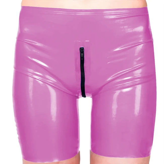 Women Mens Fetish Bodycon Faux Latex Pants Zipper Open Crotch Short Pants PVC Leather Sissy Lingerie Hotpants Exotic Dancewear