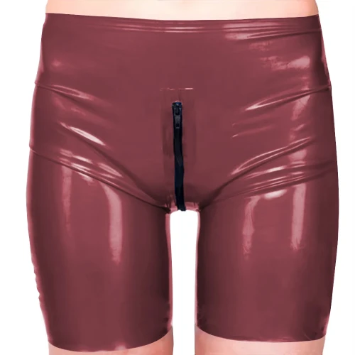 Women Mens Fetish Bodycon Faux Latex Pants Zipper Open Crotch Short Pants PVC Leather Sissy Lingerie Hotpants Exotic Dancewear