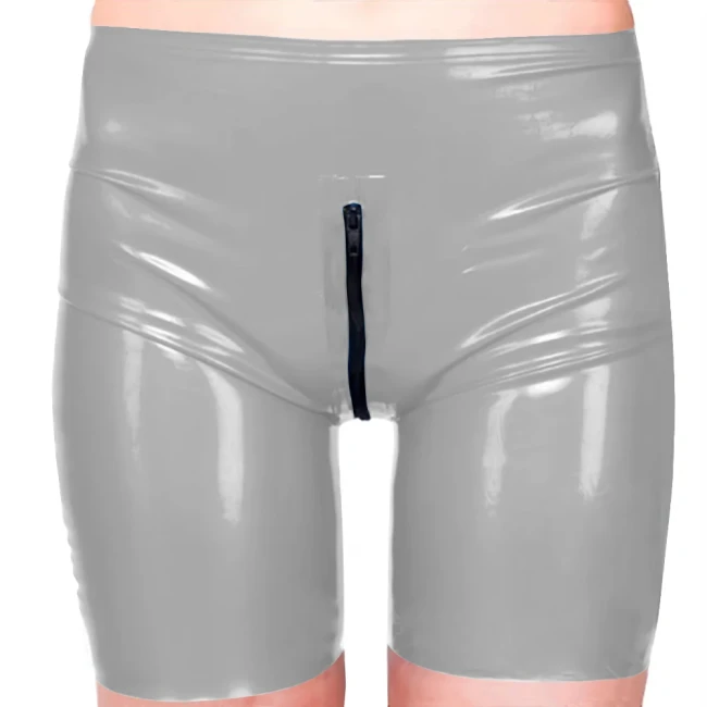 Women Mens Fetish Bodycon Faux Latex Pants Zipper Open Crotch Short Pants PVC Leather Sissy Lingerie Hotpants Exotic Dancewear