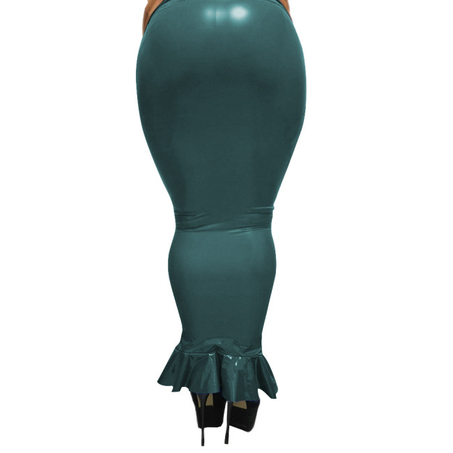 High Waist Goth Sexy Black Skirt Shiny PVC Leather Women Bodycon Hobble Skirts Faux Latex Lady One-Step Hip Maxi Pencil Skirts