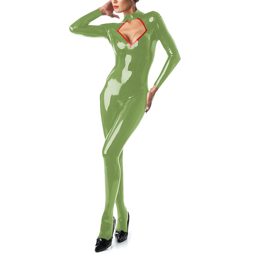 Sissy Sexy Hollow Out Jumpsuits PVC Long Sleeve Bodycon Zipper Open Crotch Jumpsuits for Women Faux Latex Rompers Stage Apparel
