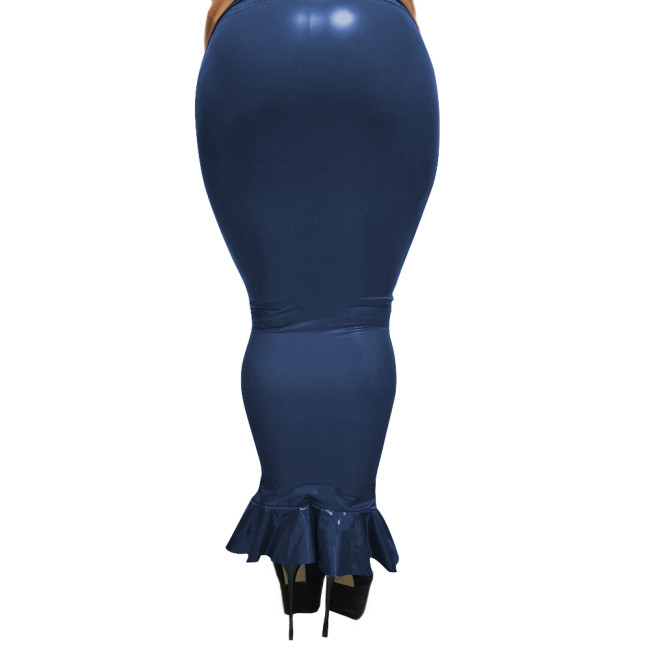 High Waist Goth Sexy Black Skirt Shiny PVC Leather Women Bodycon Hobble Skirts Faux Latex Lady One-Step Hip Maxi Pencil Skirts