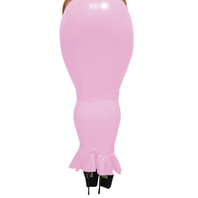 High Waist Goth Sexy Black Skirt Shiny PVC Leather Women Bodycon Hobble Skirts Faux Latex Lady One-Step Hip Maxi Pencil Skirts