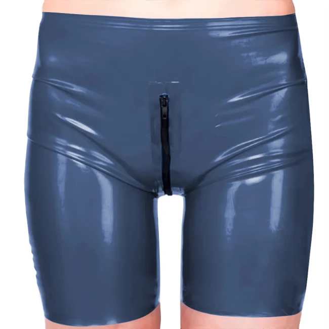 Women Mens Fetish Bodycon Faux Latex Pants Zipper Open Crotch Short Pants PVC Leather Sissy Lingerie Hotpants Exotic Dancewear