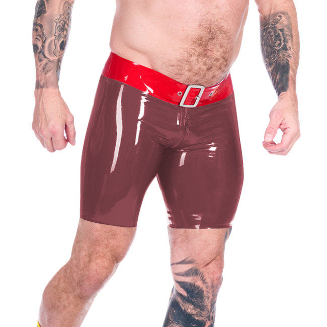 Men's Faux Latex PVC Leather Shorts Club Patchwork Boxer Shorts Male Front Buckle Hot Pants Zipper Open Crotch Wetlook Lingerie