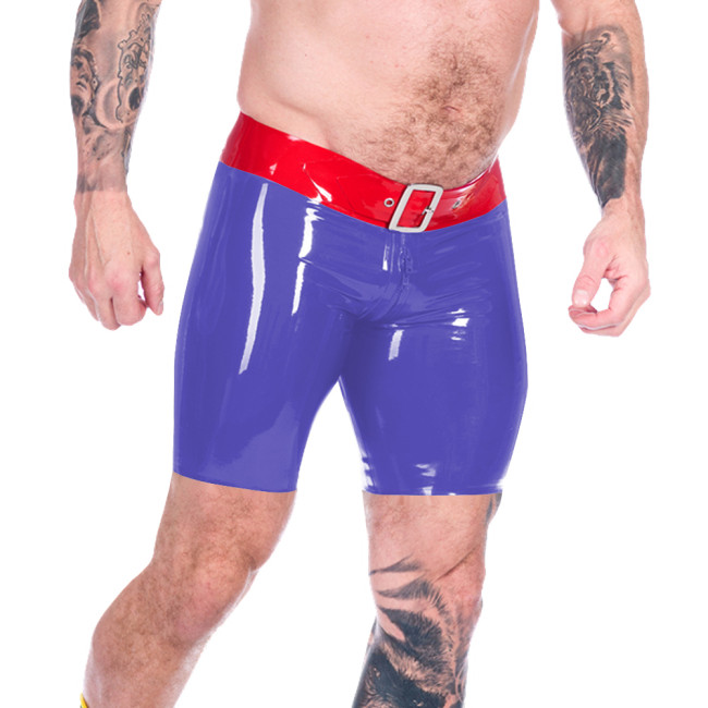 Men's Faux Latex PVC Leather Shorts Club Patchwork Boxer Shorts Male Front Buckle Hot Pants Zipper Open Crotch Wetlook Lingerie