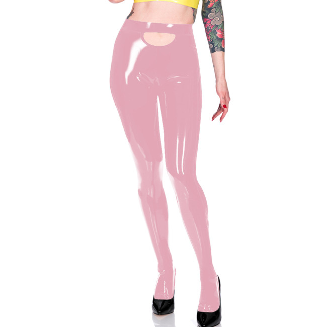 Women Shiny PVC Leather Solid Color Skinny Tights Slim Fit Fitness Leggings Office Ladies Fashion Casual Daily Match Bottoms