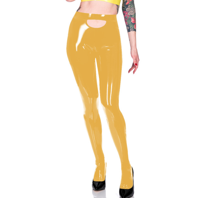 Women Shiny PVC Leather Solid Color Skinny Tights Slim Fit Fitness Leggings Office Ladies Fashion Casual Daily Match Bottoms