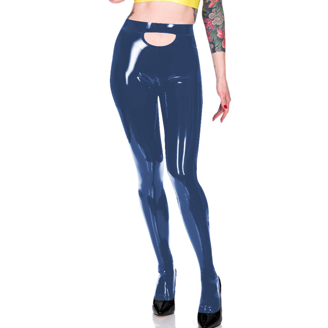 Women Shiny PVC Leather Solid Color Skinny Tights Slim Fit Fitness Leggings Office Ladies Fashion Casual Daily Match Bottoms