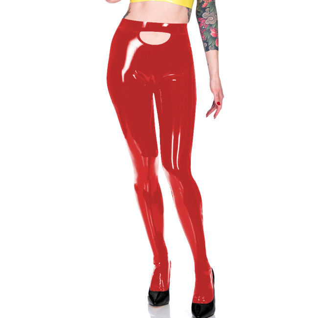 Women Shiny PVC Leather Solid Color Skinny Tights Slim Fit Fitness Leggings Office Ladies Fashion Casual Daily Match Bottoms